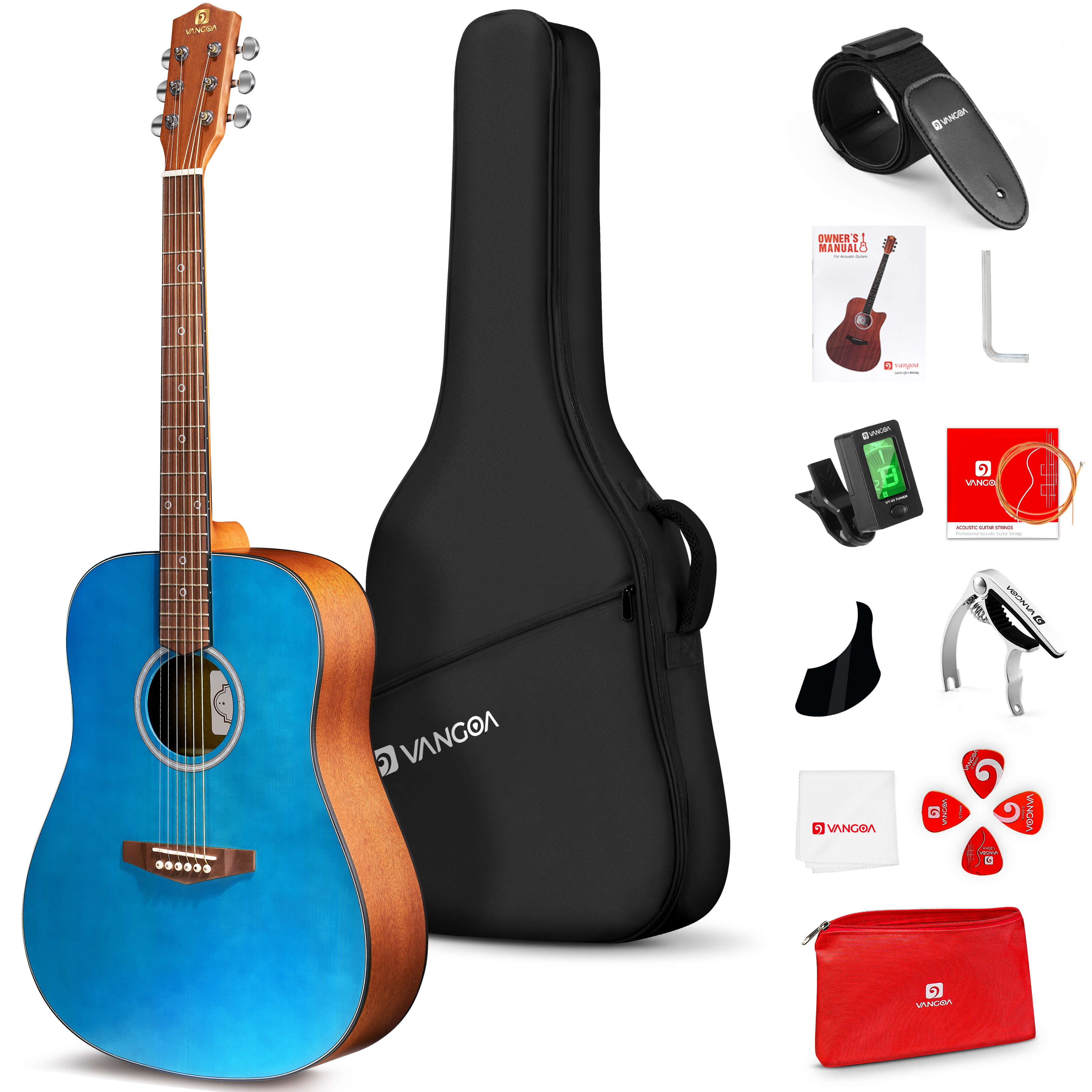 Vangoa Akustikgitarren-Set für Anfänger, Erwachsene, Jugendliche und Kinder, 4/4 Full-Size Dreadnought Acustica Guitarra, 41 Zoll 6 Stahlsaiten-Folkgitarre-Starterpaket mit Gigbag, Rechtshänder, Mattblau 