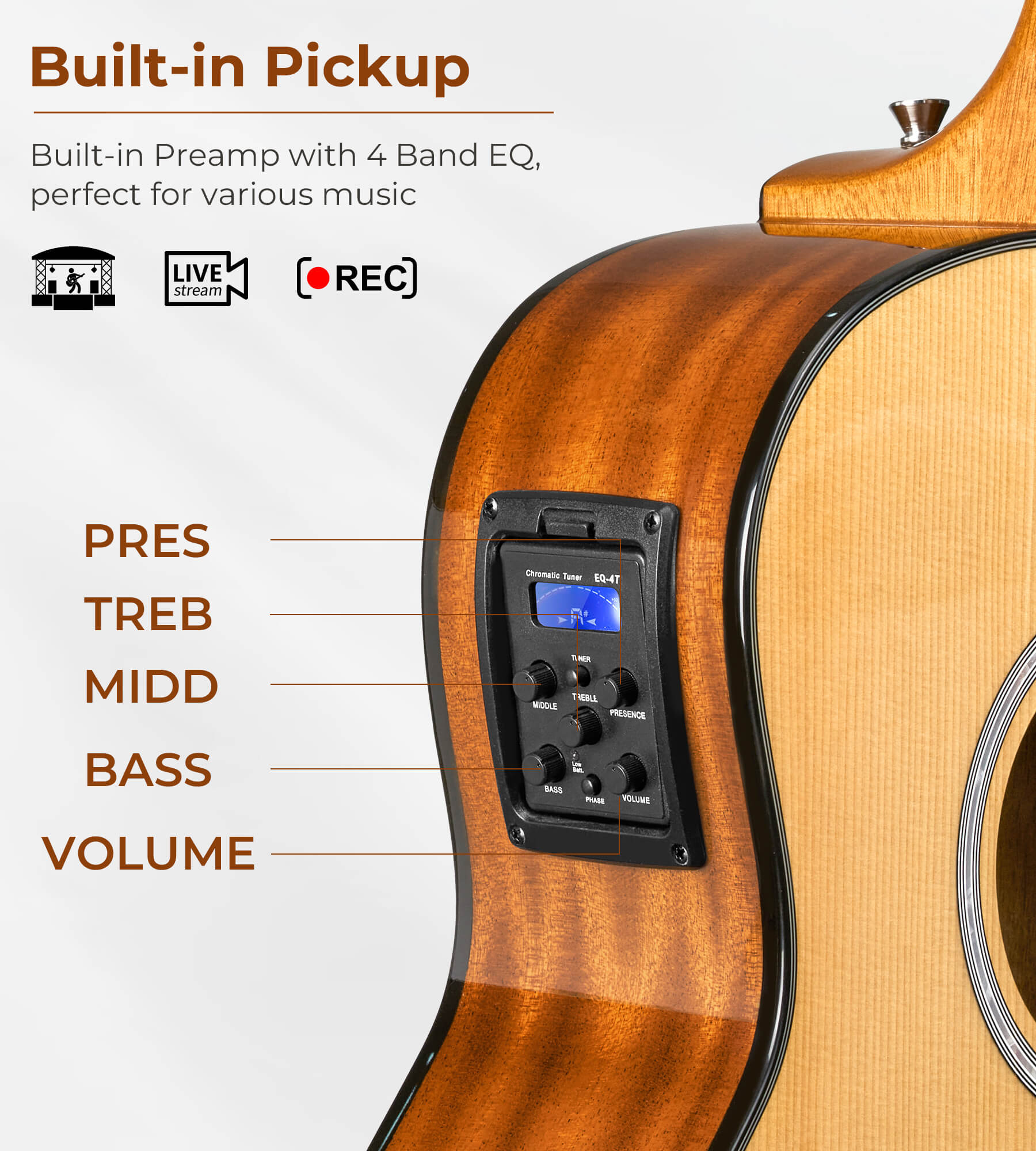 Vangoa VJ100E Electric Acoustic Guitar 3/4 Size - 36 Inch Acoustic Electric Guitar Cutaway Acustica Guitarra Bundle for Beginners and Students, Spruce Top, Guitarra Electro Acustica