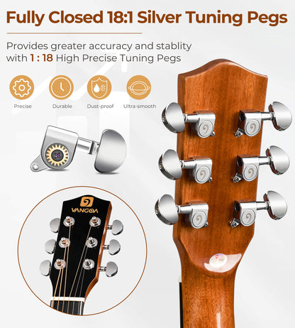 Vangoa VJ100E Electric Acoustic Guitar 3/4 Size - 36 Inch Acoustic Electric Guitar Cutaway Acustica Guitarra Bundle for Beginners and Students, Spruce Top, Guitarra Electro Acustica