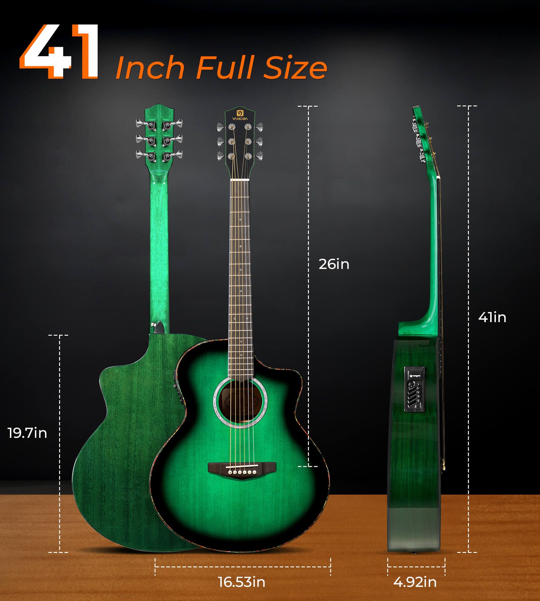 Vangoa Acoustic Electric Guitar Kit, 41 In Jumbo Cutaway Electric Guitars, 4/4 Full-size Acustica-Electrica Guitarra, Starter Bundle, Built-in EQ, For Beginner Adult Teen, Right-Hand Satin Green Burst