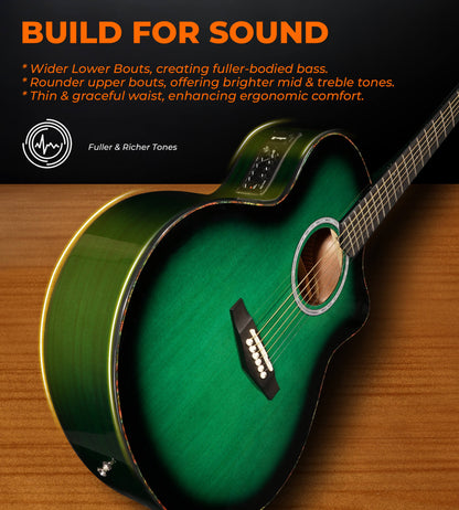Vangoa Acoustic Electric Guitar Kit, 41 In Jumbo Cutaway Electric Guitars, 4/4 Full-size Acustica-Electrica Guitarra, Starter Bundle, Built-in EQ, For Beginner Adult Teen, Right-Hand Satin Green Burst