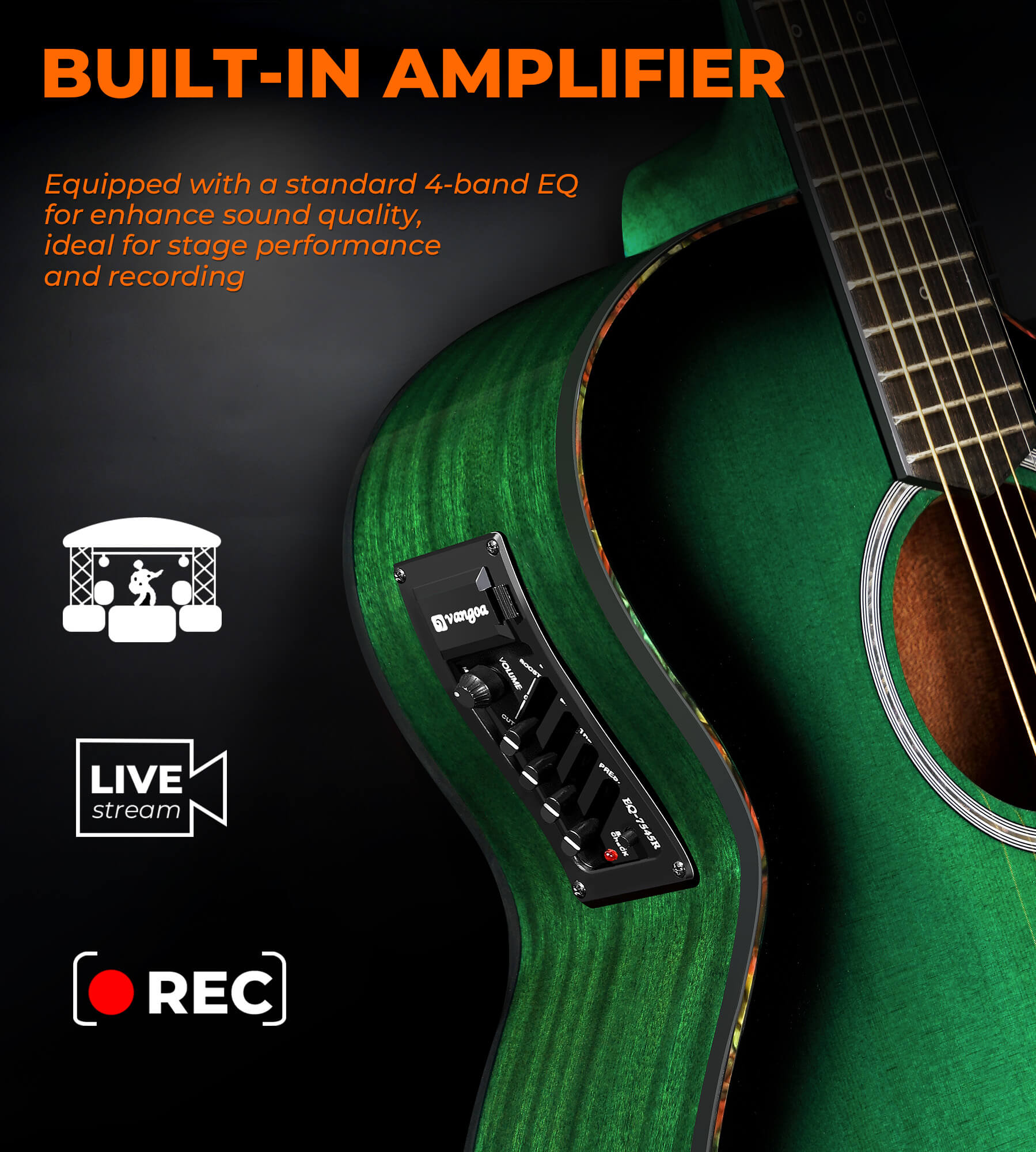 Vangoa Acoustic Electric Guitar Kit, 41 In Jumbo Cutaway Electric Guitars, 4/4 Full-size Acustica-Electrica Guitarra, Starter Bundle, Built-in EQ, For Beginner Adult Teen, Right-Hand Satin Green Burst