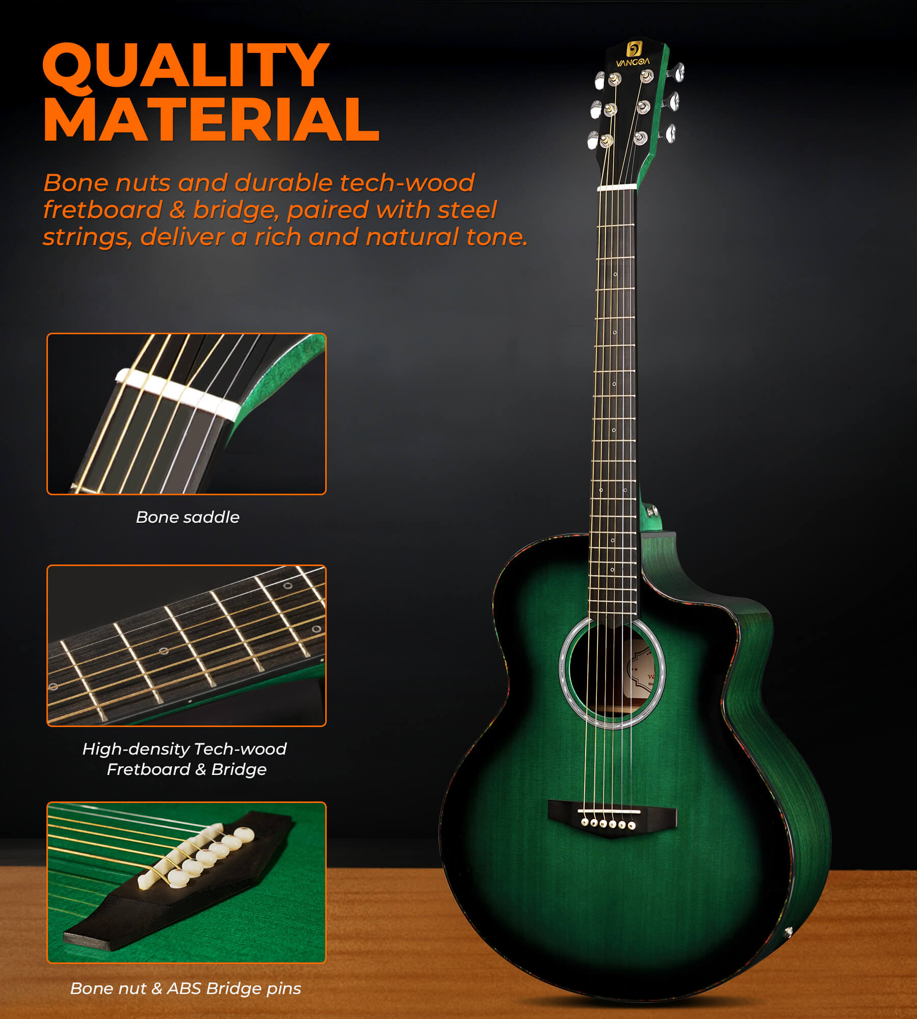 Vangoa Acoustic Electric Guitar Kit, 41 In Jumbo Cutaway Electric Guitars, 4/4 Full-size Acustica-Electrica Guitarra, Starter Bundle, Built-in EQ, For Beginner Adult Teen, Right-Hand Satin Green Burst