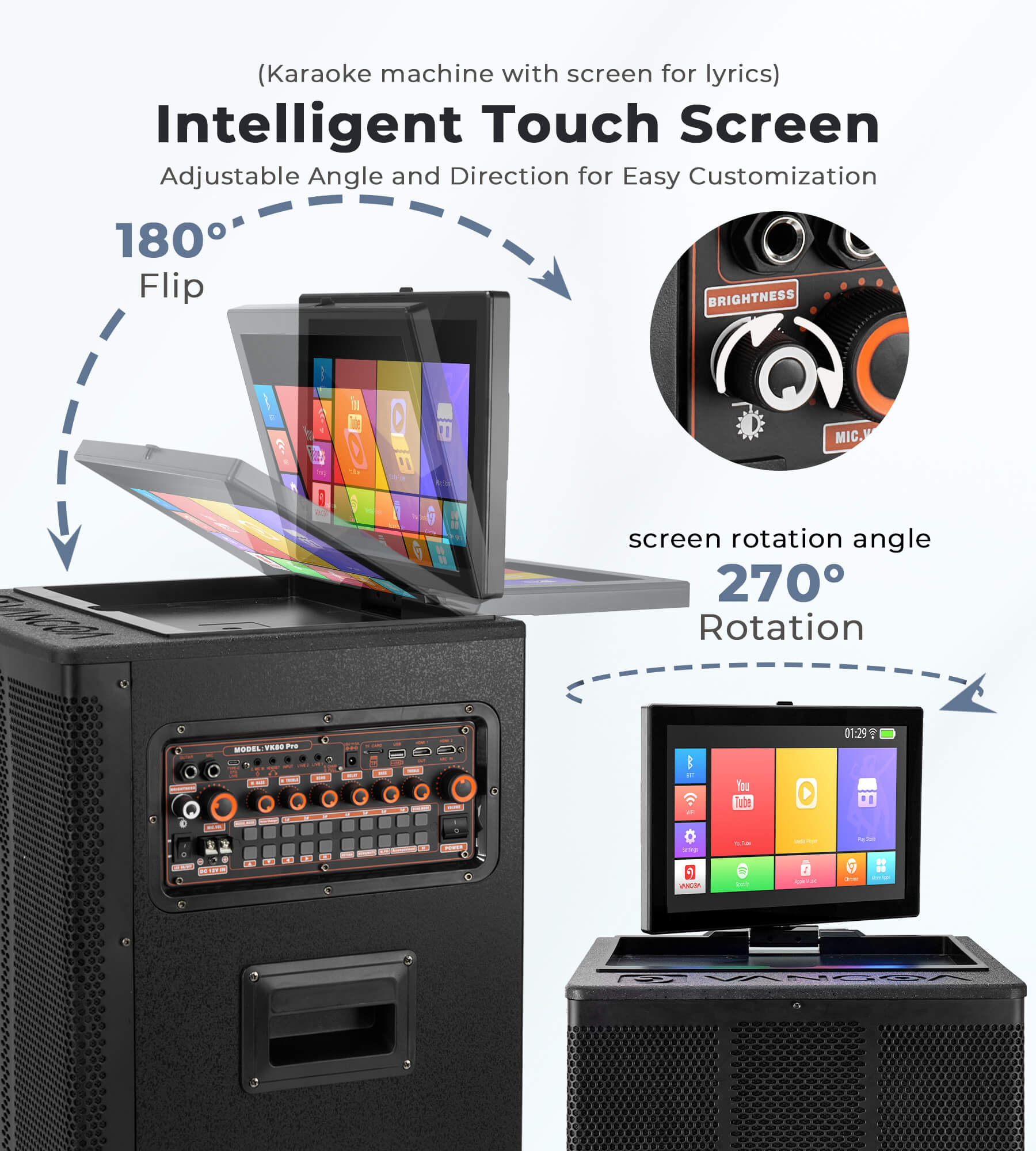 Vangoa Professional Karaoke Machine with Lyrics Display Screen for Adults, Portable Bluetooth Karaoke PA Speaker System with 2 UHF Wireless Microphones Built in 14.1" Touch Tablet & WiFi