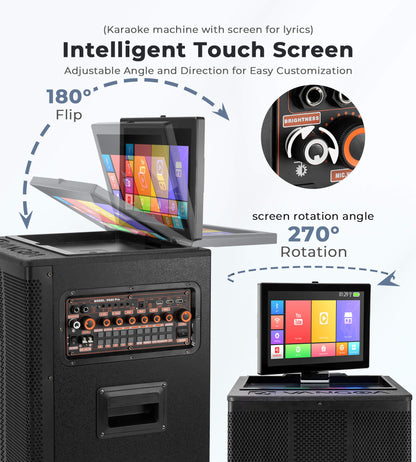 Vangoa Professional Karaoke Machine with Lyrics Display Screen for Adults, Portable Bluetooth Karaoke PA Speaker System with 2 UHF Wireless Microphones Built in 14.1" Touch Tablet & WiFi