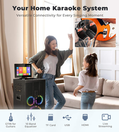 Vangoa Professional Karaoke Machine with Lyrics Display Screen for Adults, Portable Bluetooth Karaoke PA Speaker System with 2 UHF Wireless Microphones Built in 14.1" Touch Tablet & WiFi