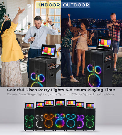 Vangoa Professional Karaoke Machine with Lyrics Display Screen for Adults, Portable Bluetooth Karaoke PA Speaker System with 2 UHF Wireless Microphones Built in 14.1" Touch Tablet & WiFi