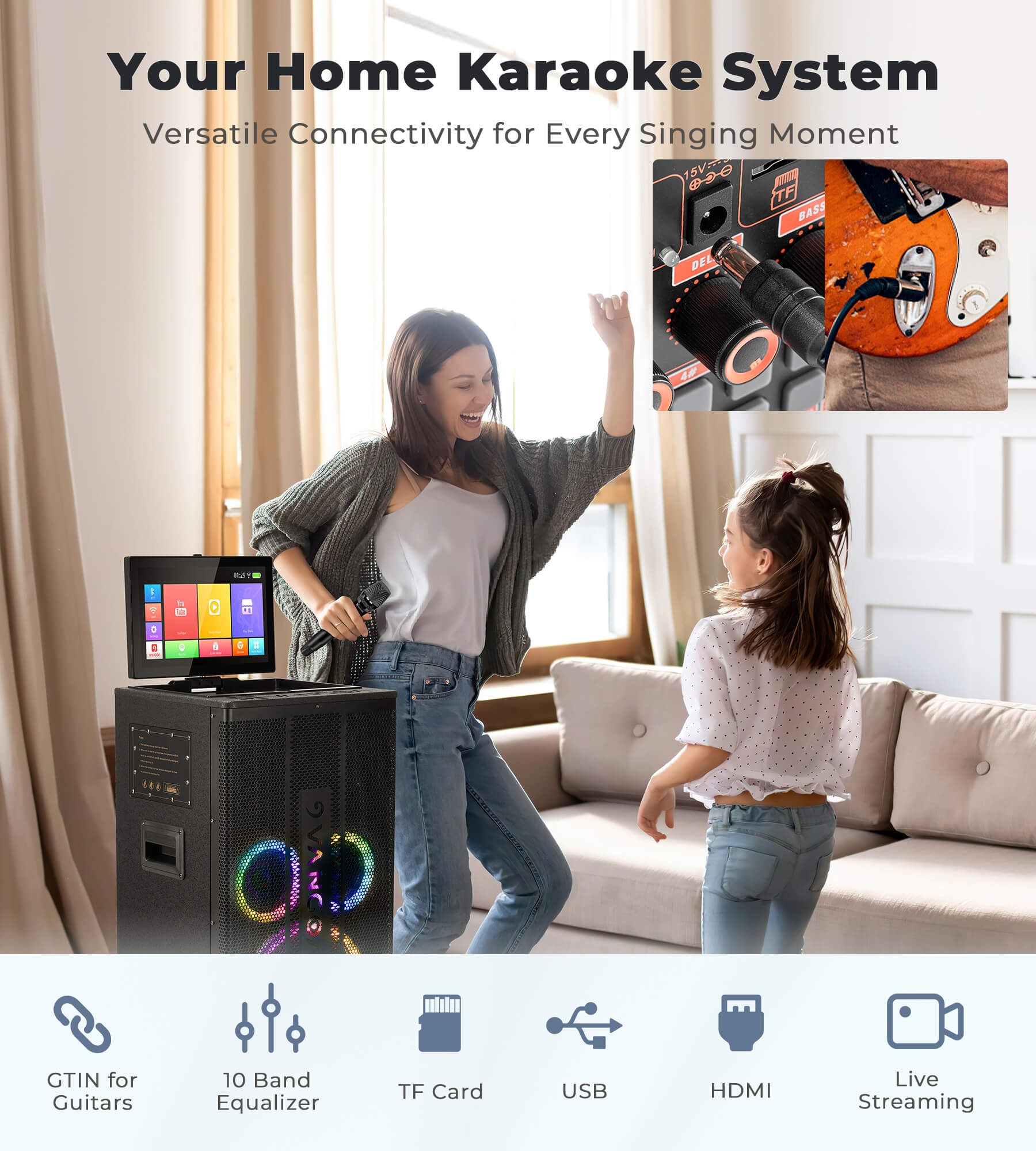 Vangoa Professional Karaoke Machine with Lyrics Display Screen for Adults, Portable Bluetooth Karaoke PA Speaker System with 2 UHF Wireless Microphones Built in 14.1" Touch Tablet & WiFi