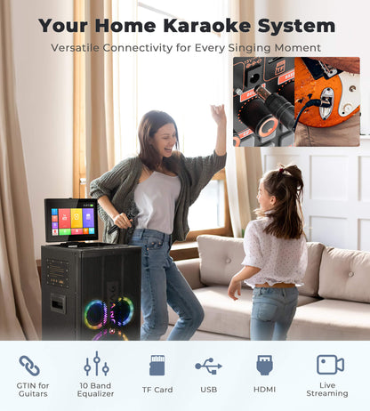 Vangoa Professional Karaoke Machine with Lyrics Display Screen for Adults, Portable Bluetooth Karaoke PA Speaker System with 2 UHF Wireless Microphones Built in 14.1" Touch Tablet & WiFi