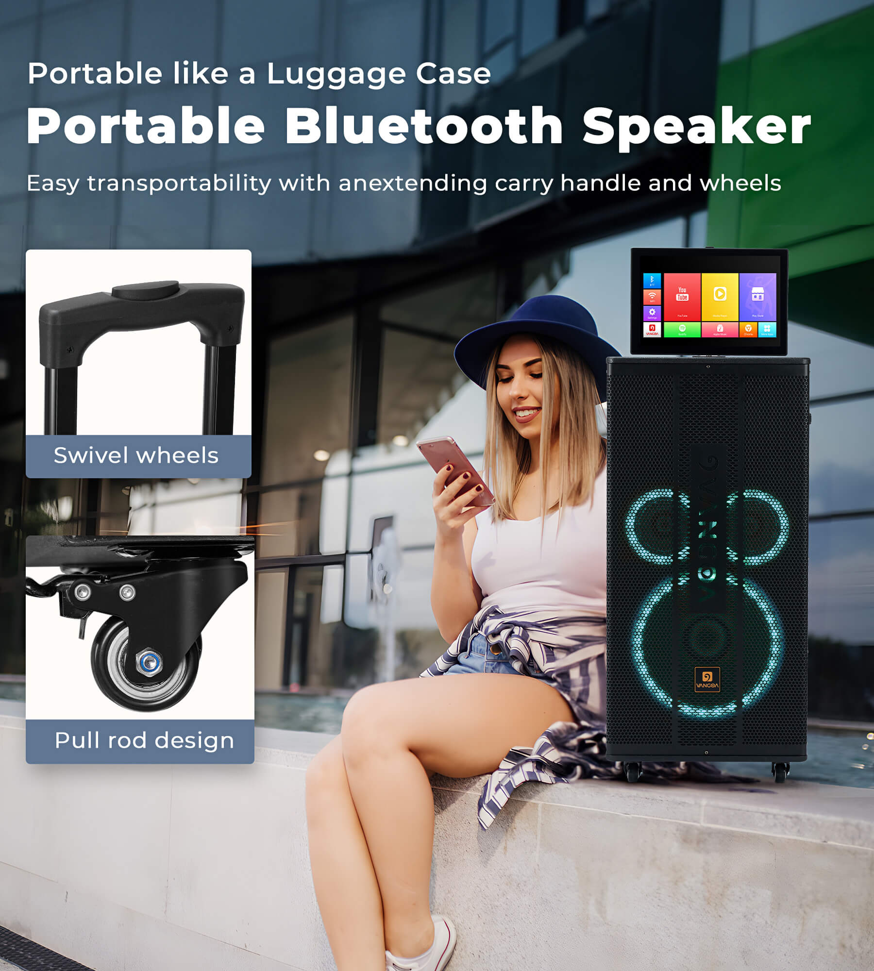 Vangoa Professional Karaoke Machine with Lyrics Display Screen for Adults, Portable Bluetooth Karaoke PA Speaker System with 2 UHF Wireless Microphones Built in 14.1" Touch Tablet & WiFi