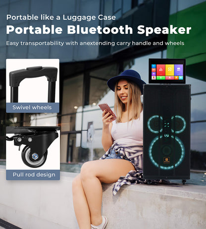 Vangoa Professional Karaoke Machine with Lyrics Display Screen for Adults, Portable Bluetooth Karaoke PA Speaker System with 2 UHF Wireless Microphones Built in 14.1" Touch Tablet & WiFi