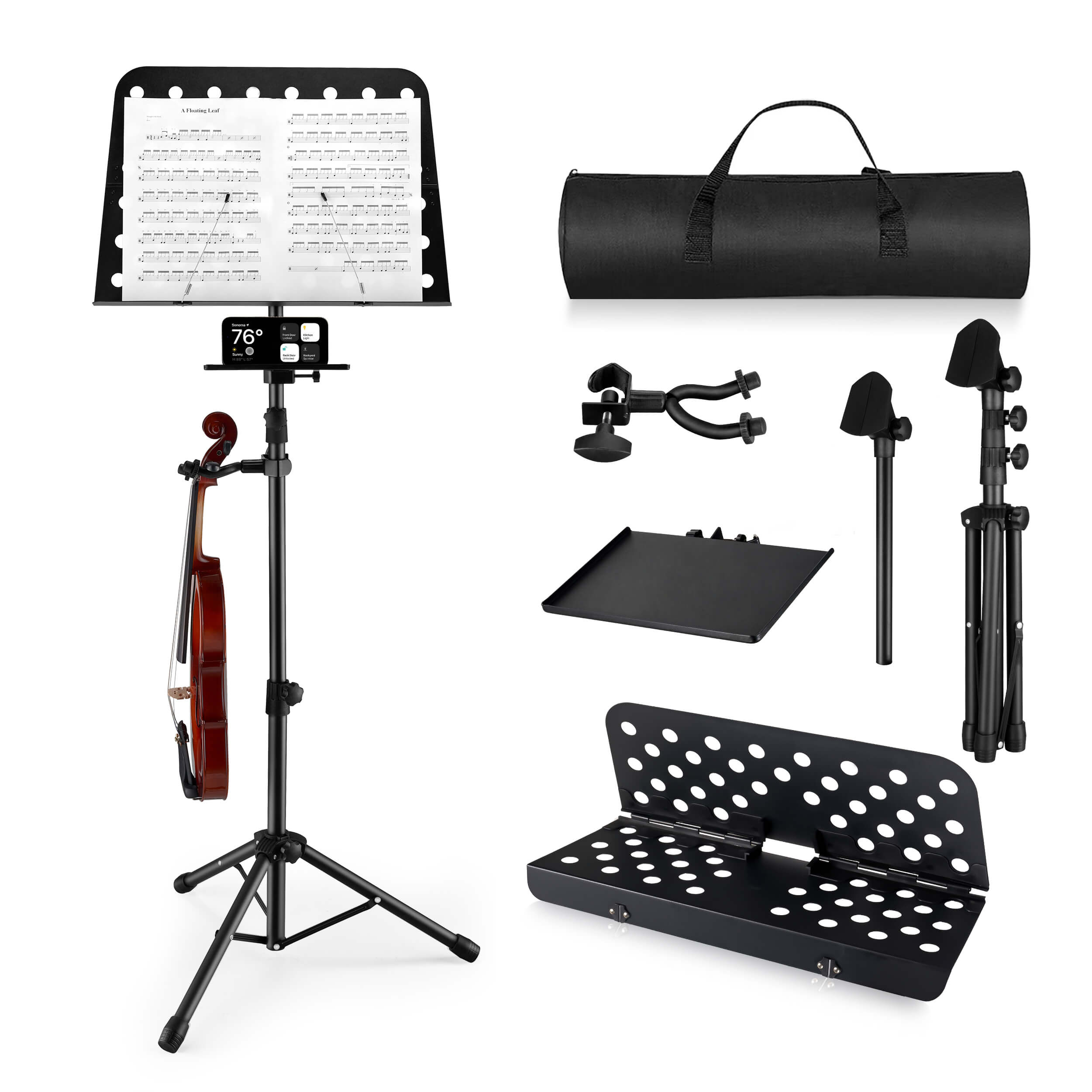 Pupitre Vangoa, pupitre professionnel portable pour partitions avec support pour violon, pupitre pliable pour partitions et instrument de musique avec sac de transport, MD-3