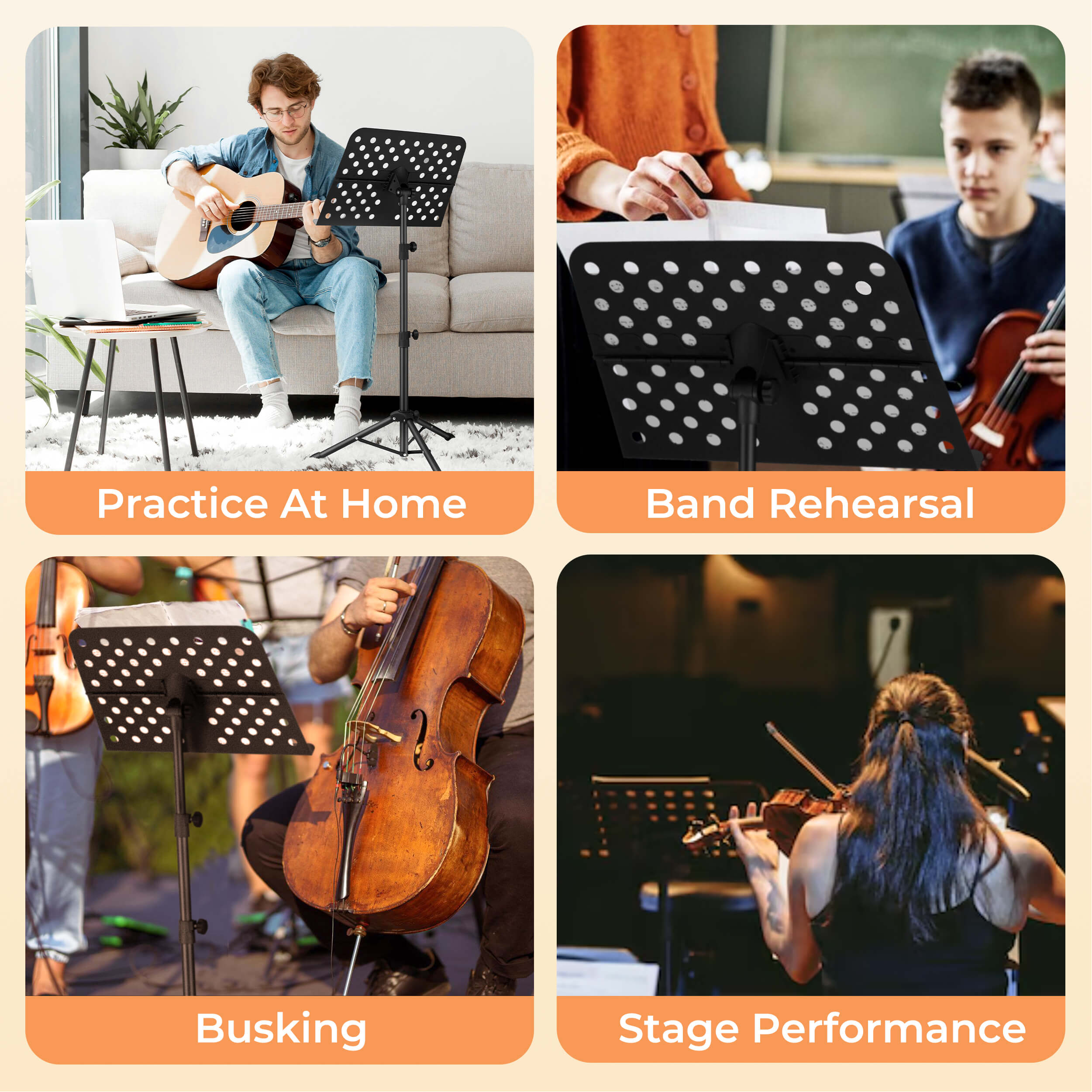 Pupitre Vangoa, pupitre professionnel portable pour partitions avec support pour violon, pupitre pliable pour partitions et instrument de musique avec sac de transport, MD-3