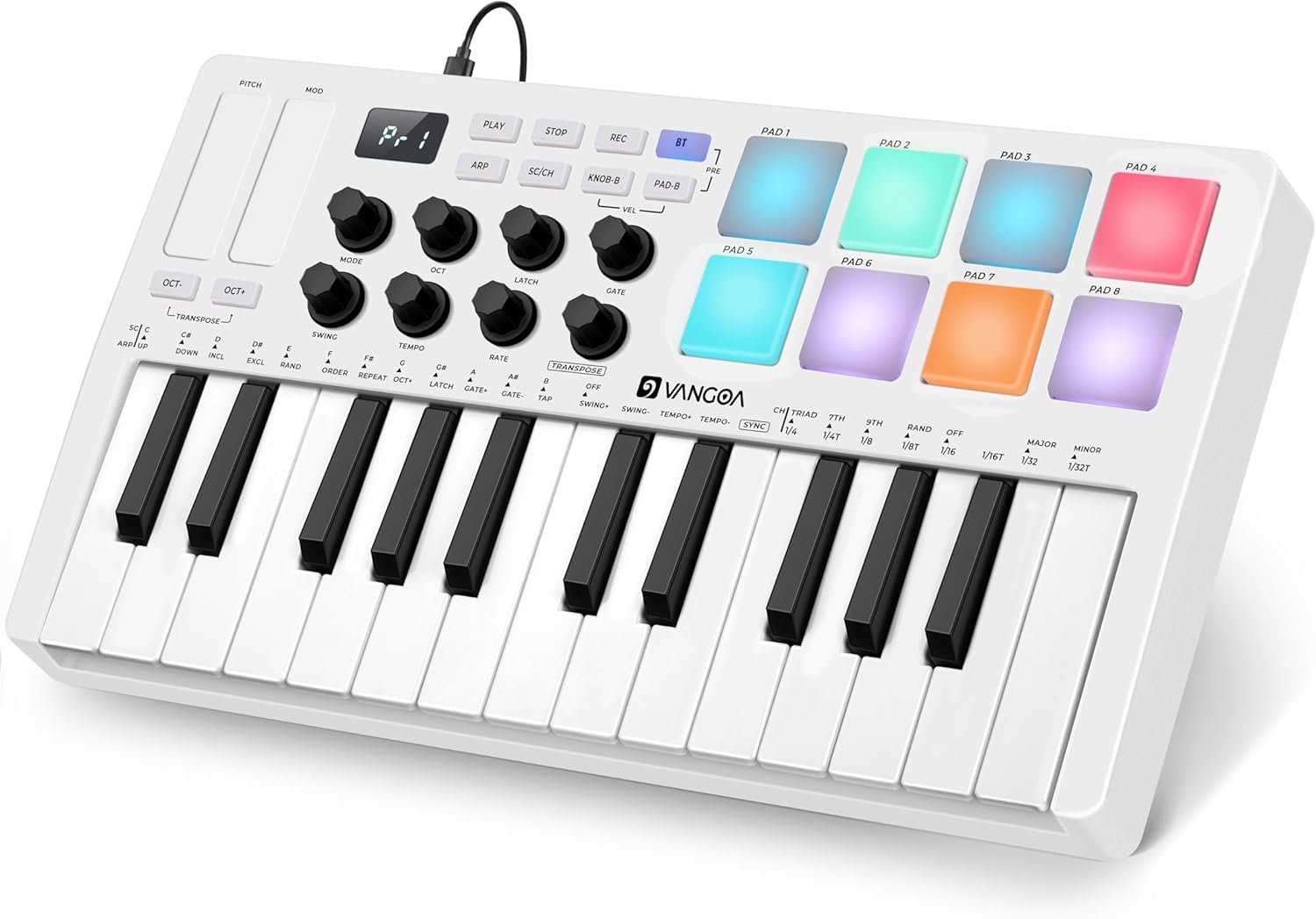 Vangoa Beat Makers for Music Production, 25 Keys Midi Pad Beating Maker Machine, Wireless Velocity Sensitive Mini Controller Keyboard Computer Recording Midi Controllers With Drum Pads for Beginners