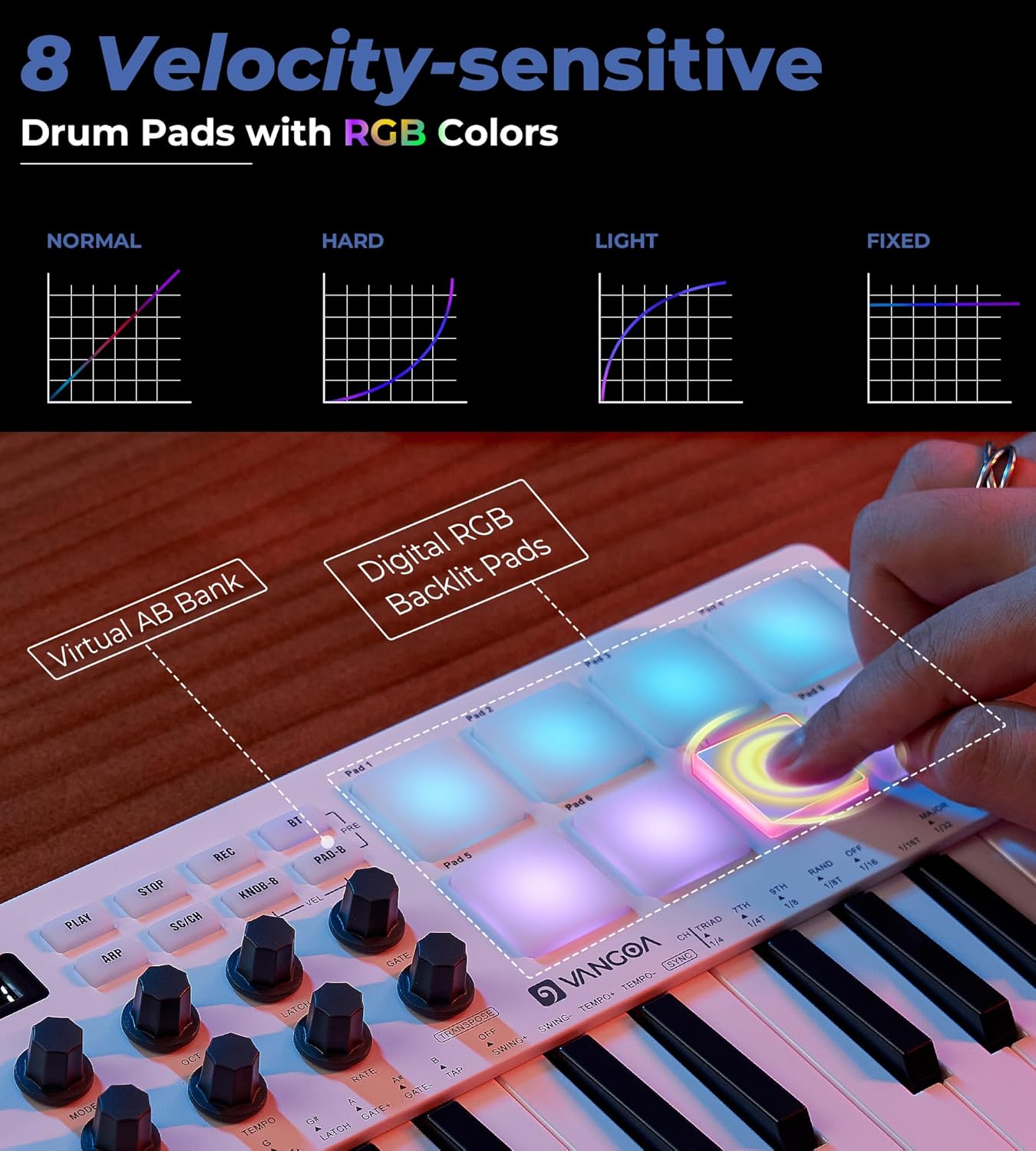Vangoa Beat Makers for Music Production, 25 Keys Midi Pad Beating Maker Machine, Wireless Velocity Sensitive Mini Controller Keyboard Computer Recording Midi Controllers With Drum Pads for Beginners