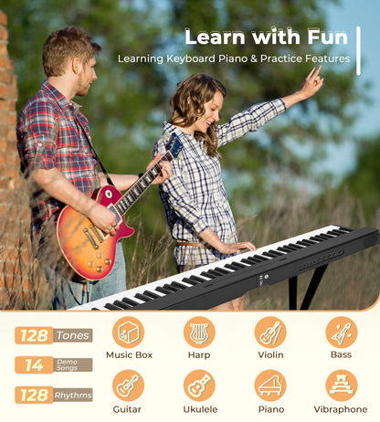 Vangoa VDP800 Piano portable pliable 88 touches avec Bluetooth MIDI, kit de voyage avec casque et sac de transport pour adultes, débutants et enfants