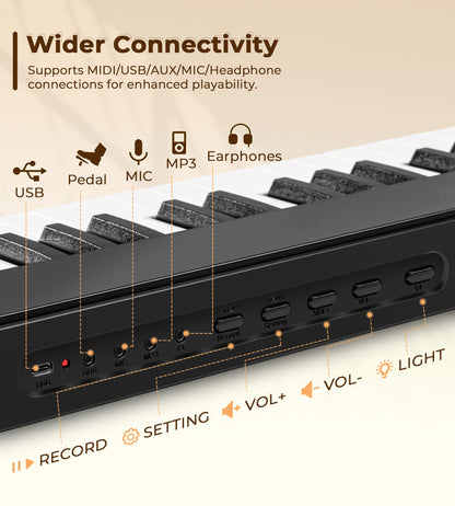 Vangoa VDP800 Piano portable pliable 88 touches avec Bluetooth MIDI, kit de voyage avec casque et sac de transport pour adultes, débutants et enfants