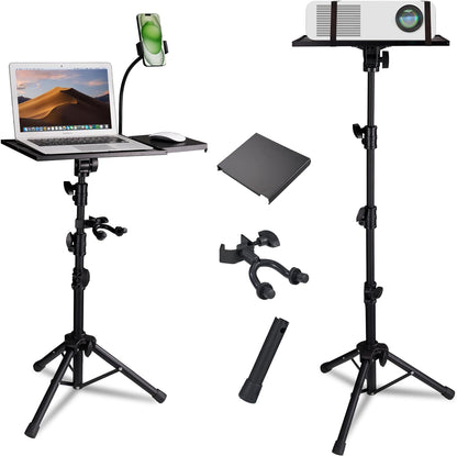 Projector Stand Tripod Vangoa Laptop Tripod Stand Adjustable Height 23.6 to 62in with Mouse Tray Phone Holder Violin Hanger Multifunctional Stand for Home, Office, Stage, Studio, DJ Racks Holder Mount - Vangoa