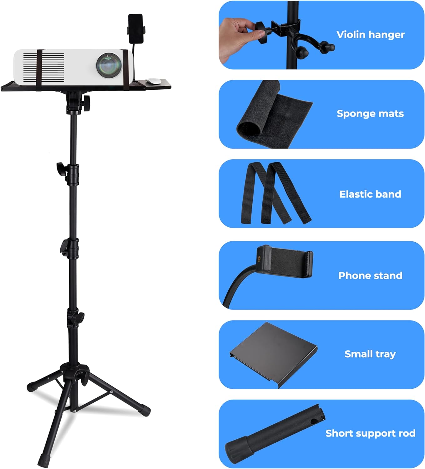 Projector Stand Tripod Vangoa Laptop Tripod Stand Adjustable Height 23.6 to 62in with Mouse Tray Phone Holder Violin Hanger Multifunctional Stand for Home, Office, Stage, Studio, DJ Racks Holder Mount - Vangoa