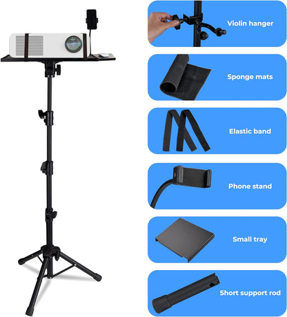 Projector Stand Tripod Vangoa Laptop Tripod Stand Adjustable Height 23.6 to 62in with Mouse Tray Phone Holder Violin Hanger Multifunctional Stand for Home, Office, Stage, Studio, DJ Racks Holder Mount - Vangoa