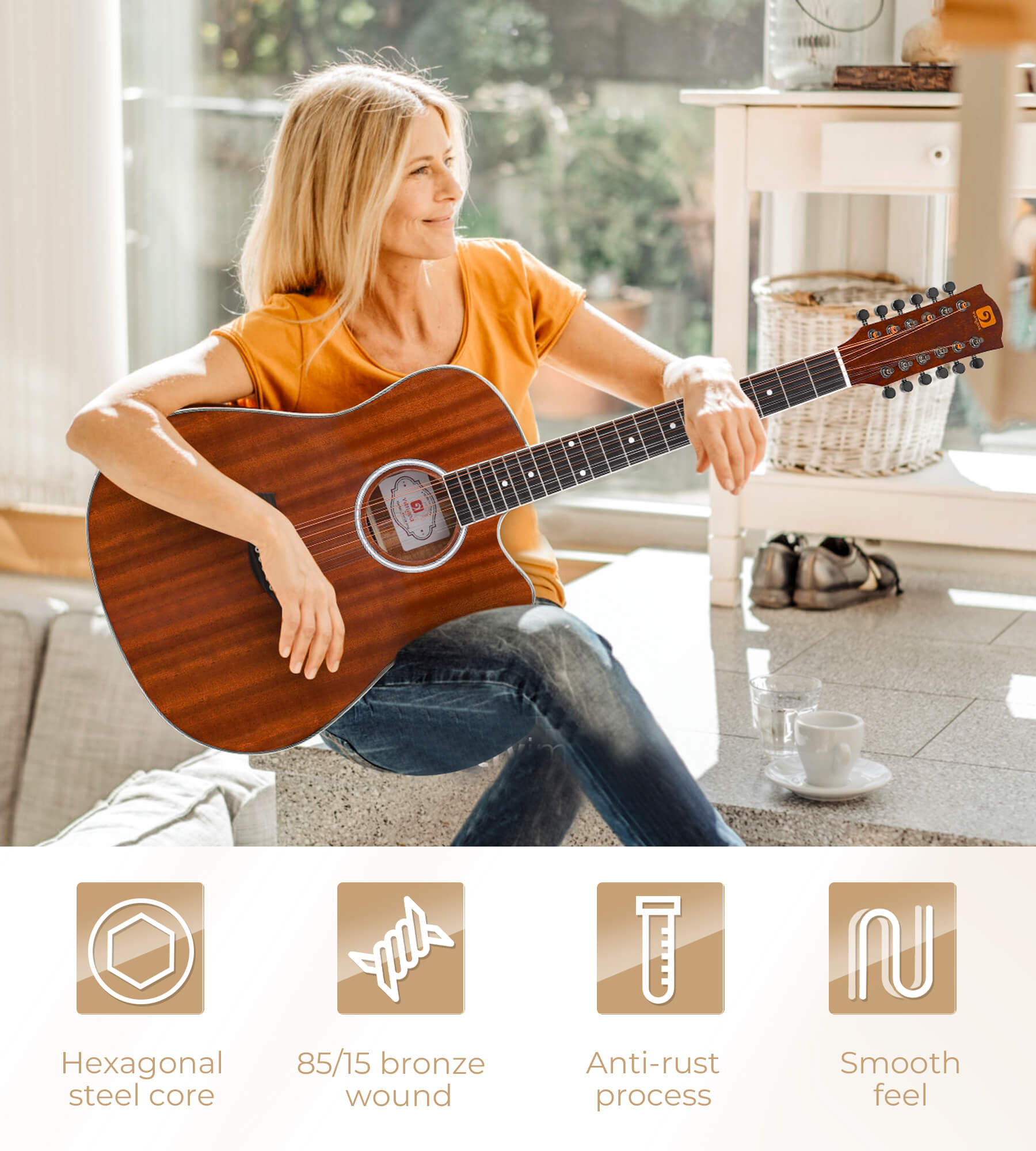 Vangoa 12 - String Acoustic Guitar String Set, 85/15 Bronze - Vangoa