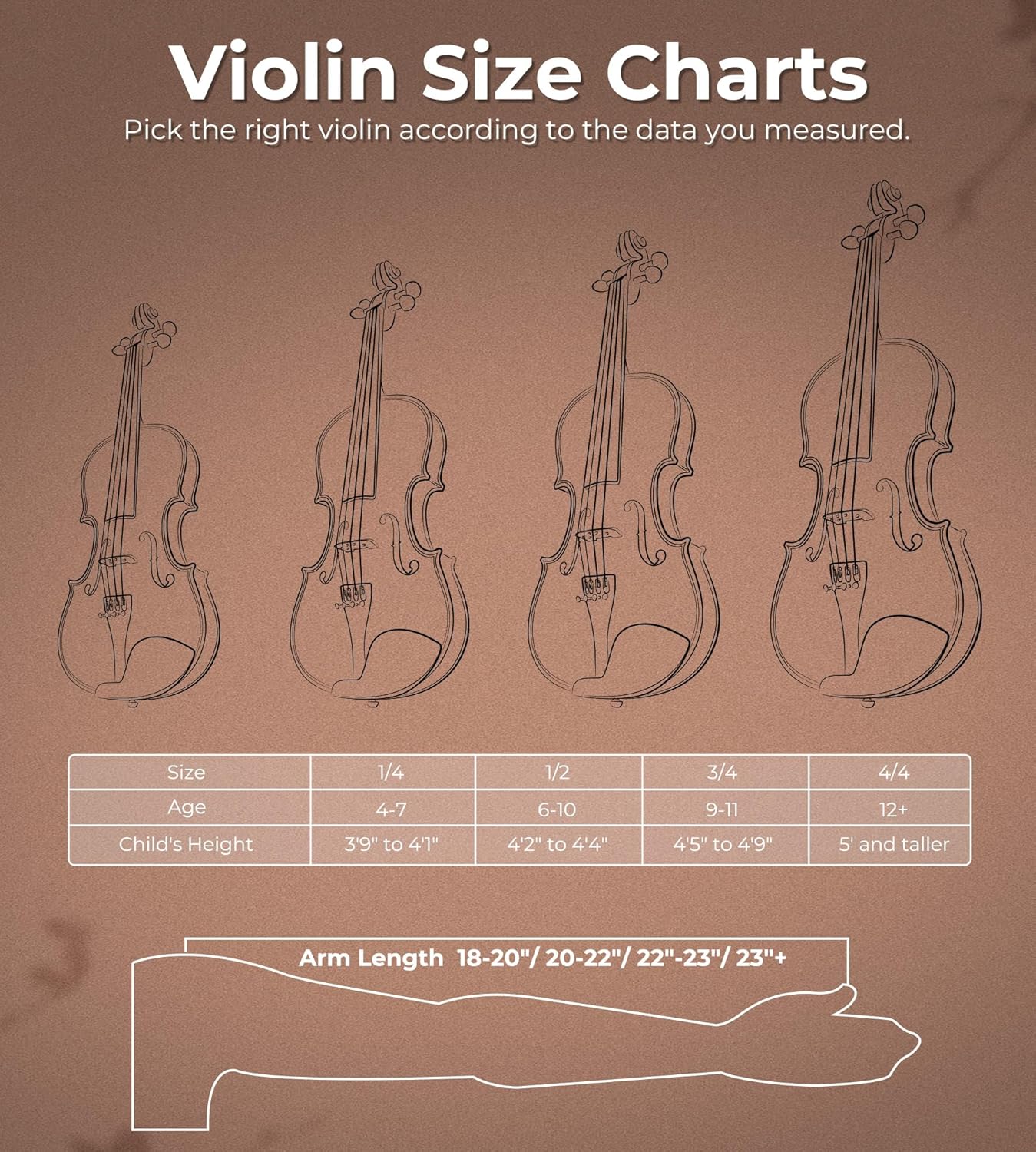 Vangoa 1/4 Children's Beginner Violin Set, Professional Quarter Entry Acoustic Violin - Vangoa
