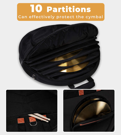 Vangoa 22" Cymbal Bag VGB - 1 with Dividers, 10 Cymbal Cases, 10mm Thick Cymbal Gig Bag - Vangoa