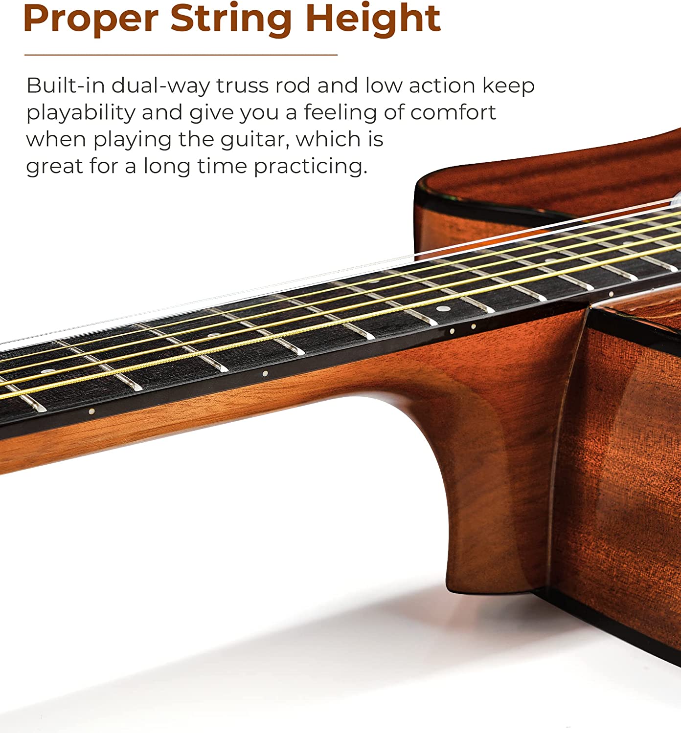 Vangoa 41 Inch Full Size Acoustic Guitar Dreadnought Sapele Wood for Adults Teens Professionals Brown - Vangoa