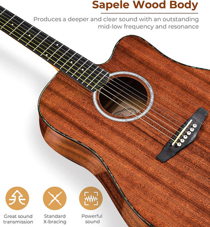 Vangoa 41 Inch Full Size Acoustic Guitar Dreadnought Sapele Wood for Adults Teens Professionals Brown - Vangoa
