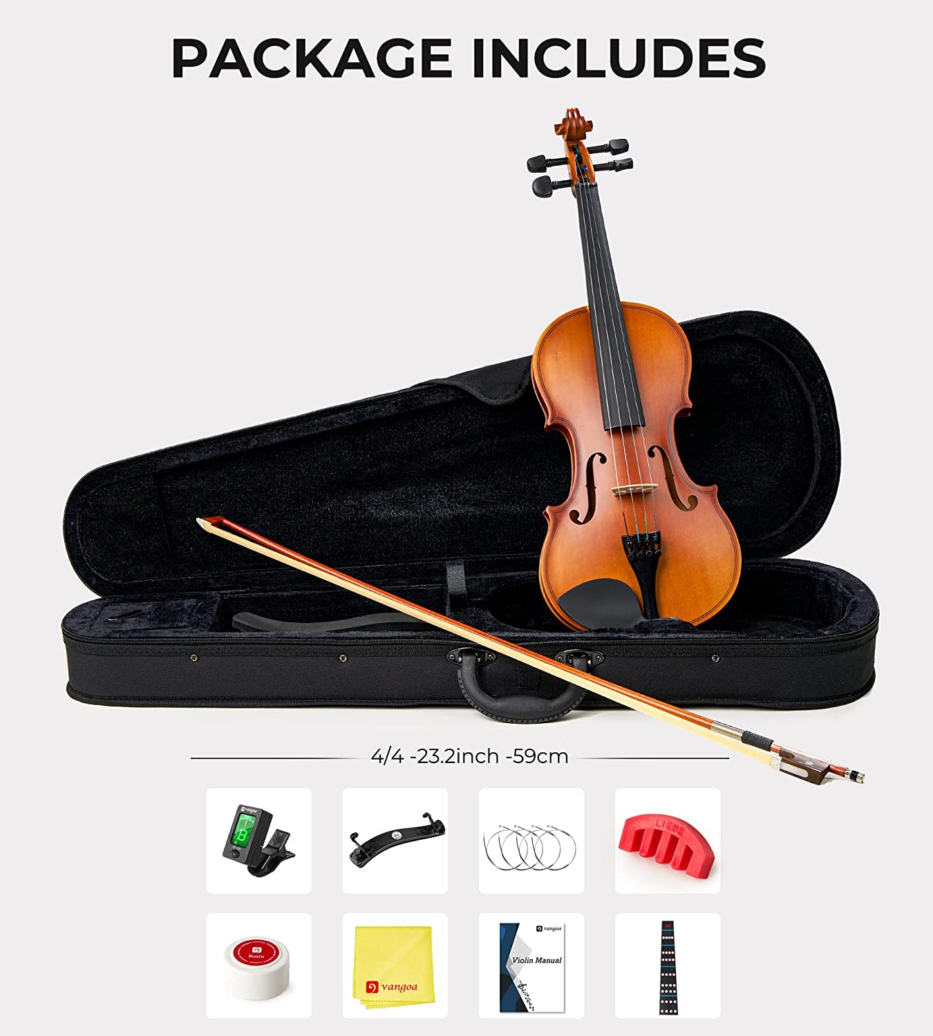Vangoa 4/4 Full Size Violin Solid Wood Spruce Top Acoustic Violin Fidd