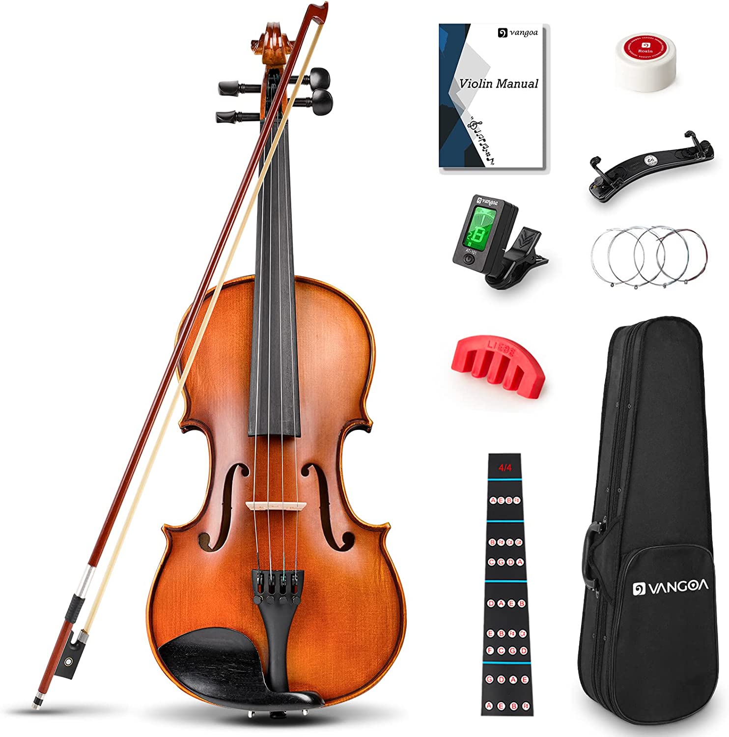 Vangoa 4/4 Full Size Violin Solid Wood Spruce Top Acoustic Violin Fidd