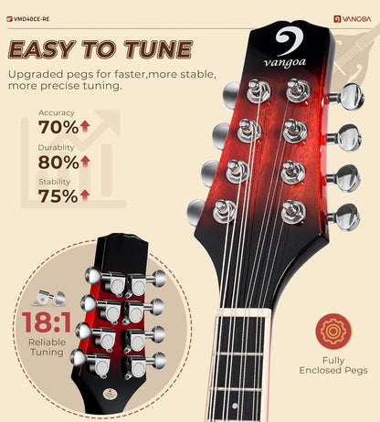 Vangoa Acoustic Electric Mandolin Red - Vangoa