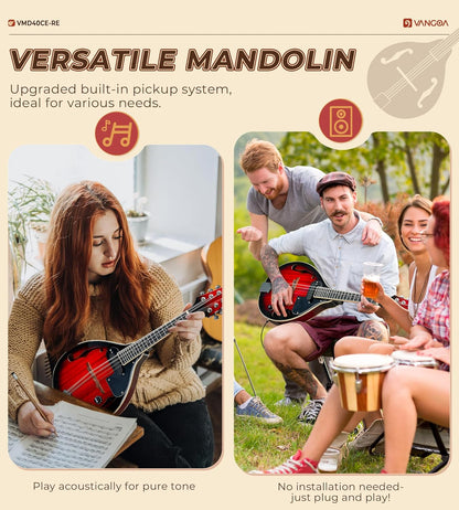 Vangoa Acoustic Electric Mandolin Red - Vangoa