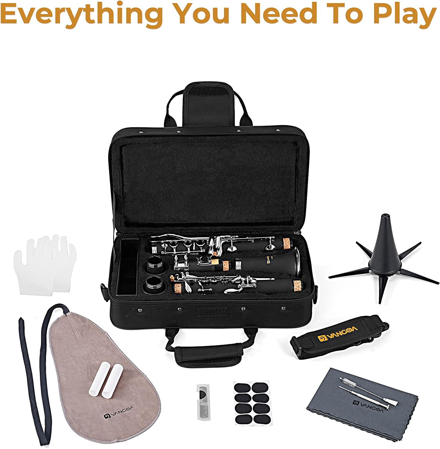 Vangoa B Flat Clarinet Student Bb Clarinet 17 Nickel Keys with 4C Mouthpiece - Vangoa
