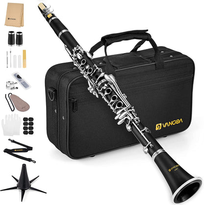 Vangoa B Flat Clarinet Student Bb Clarinet 17 Nickel Keys with 4C Mouthpiece - Vangoa