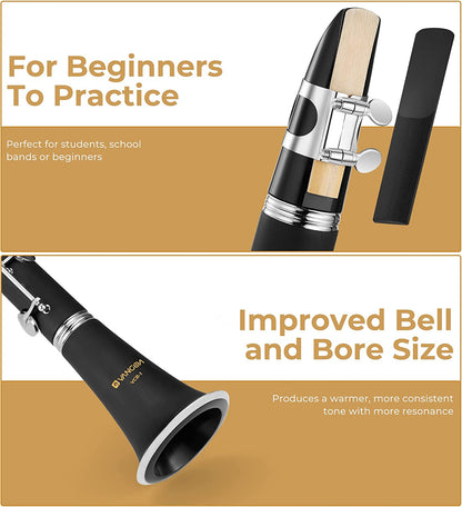 Vangoa B Flat Clarinet Student Bb Clarinet 17 Nickel Keys with 4C Mouthpiece - Vangoa