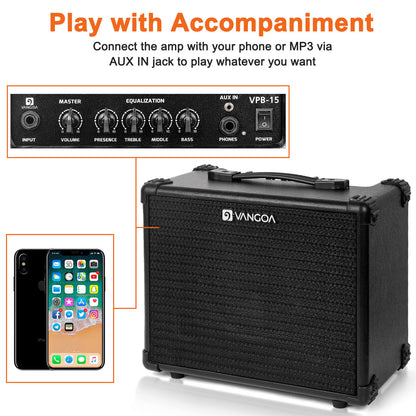 Vangoa Bass Speaker 15W Portable Electric Bass Combo Speaker Compact Size - Vangoa