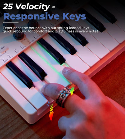 Vangoa Beat Makers for Music Production, 25 Keys Midi Pad Beating Maker Machine, Wireless Velocity Sensitive Mini Controller Keyboard Computer Recording Midi Controllers With Drum Pads for Beginners - Vangoa