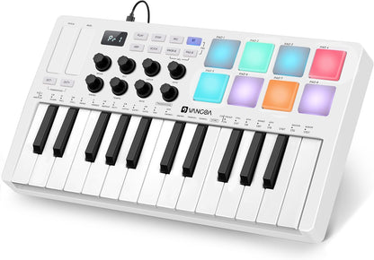 Vangoa Beat Makers for Music Production, 25 Keys Midi Pad Beating Maker Machine, Wireless Velocity Sensitive Mini Controller Keyboard Computer Recording Midi Controllers With Drum Pads for Beginners - Vangoa