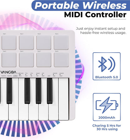 Vangoa Beat Makers for Music Production, 25 Keys Midi Pad Beating Maker Machine, Wireless Velocity Sensitive Mini Controller Keyboard Computer Recording Midi Controllers With Drum Pads for Beginners - Vangoa