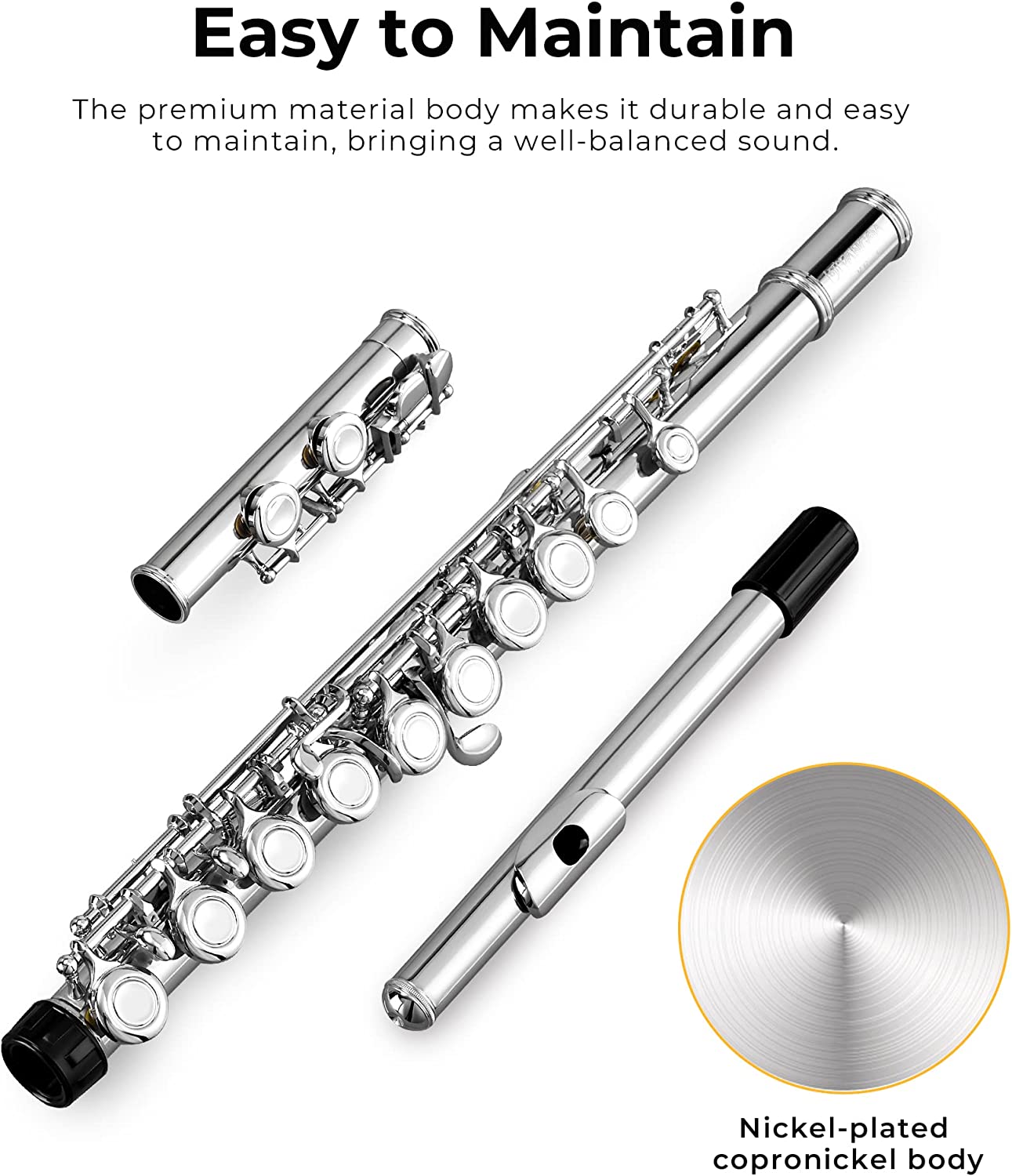 Vangoa C Flute Closed Hole 16 Keys Silver - Vangoa