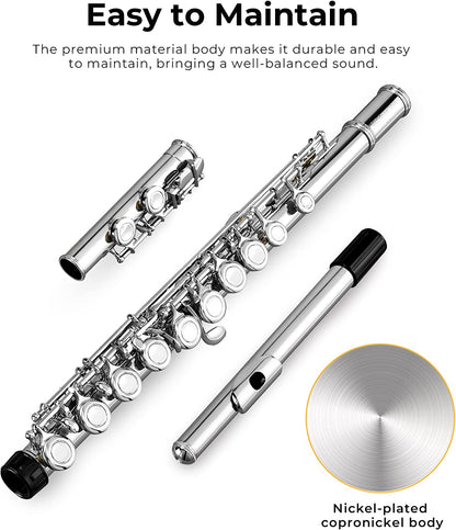 Vangoa C Flute Closed Hole 16 Keys Silver - Vangoa