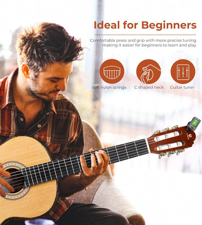 Vangoa Classical Guitar, 39" Nylon String Classical Guitar, Full Size Beginner Spanish Guitar Set, Spruce Top and Sapele Back - Vangoa