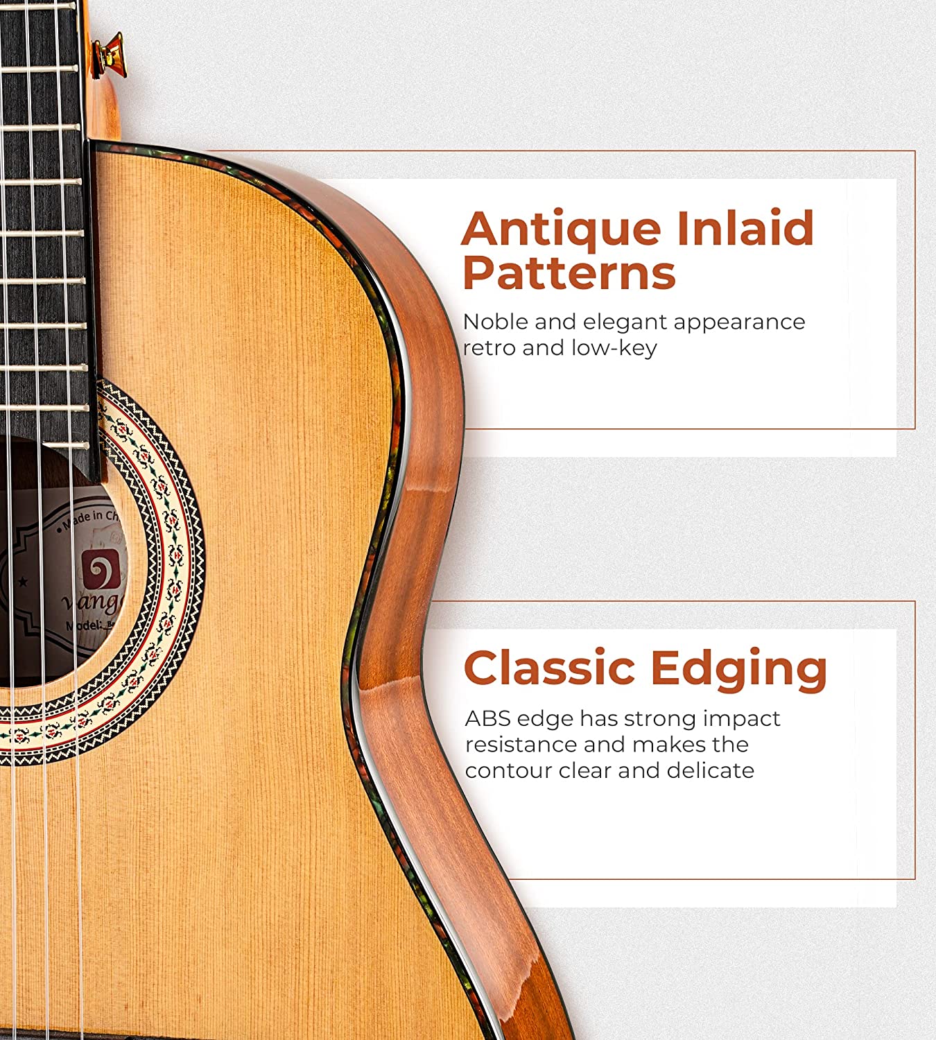 Vangoa Classical Guitar Full Size 4/4 Spanish Style Classical Guitarra, 39 Inch Nylon Strings Guitar Ideal for Beginner Adults, Solid Cedar Top - Vangoa