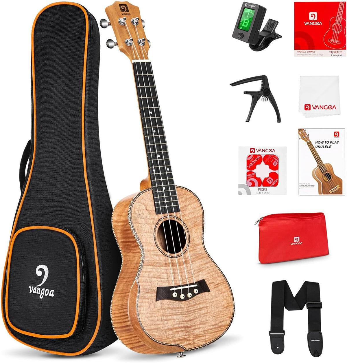 Vangoa Concert Ukulele 23 inch Ukelele Kit Arm Rest Ukulele Okoume Woo