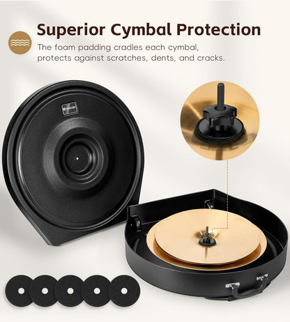 Vangoa Cymbal Case with Wheels and Pull Handle, Rolling Cymbal Vault with Padded Dividers Fits Up to 22" Cymbals (PE - 22), Black - Vangoa
