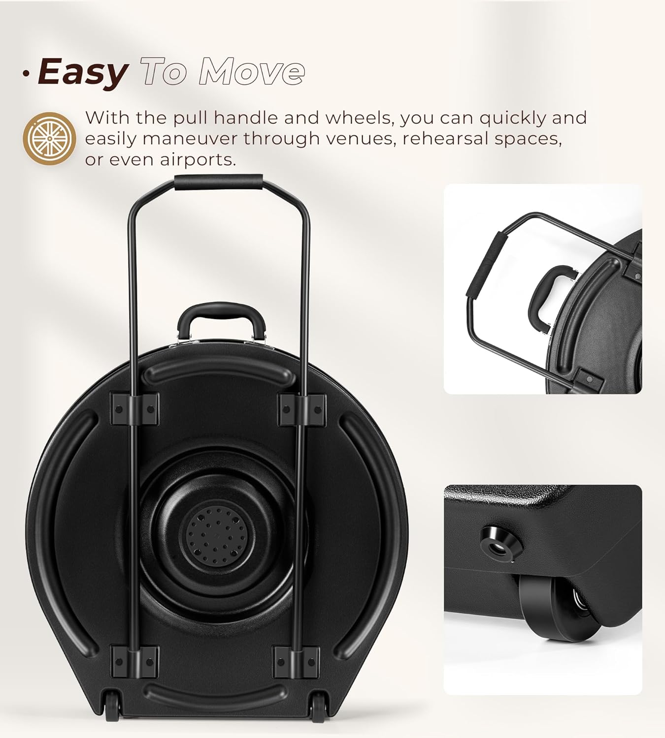 Vangoa Cymbal Case with Wheels and Pull Handle, Rolling Cymbal Vault with Padded Dividers Fits Up to 22" Cymbals (PE - 22), Black - Vangoa