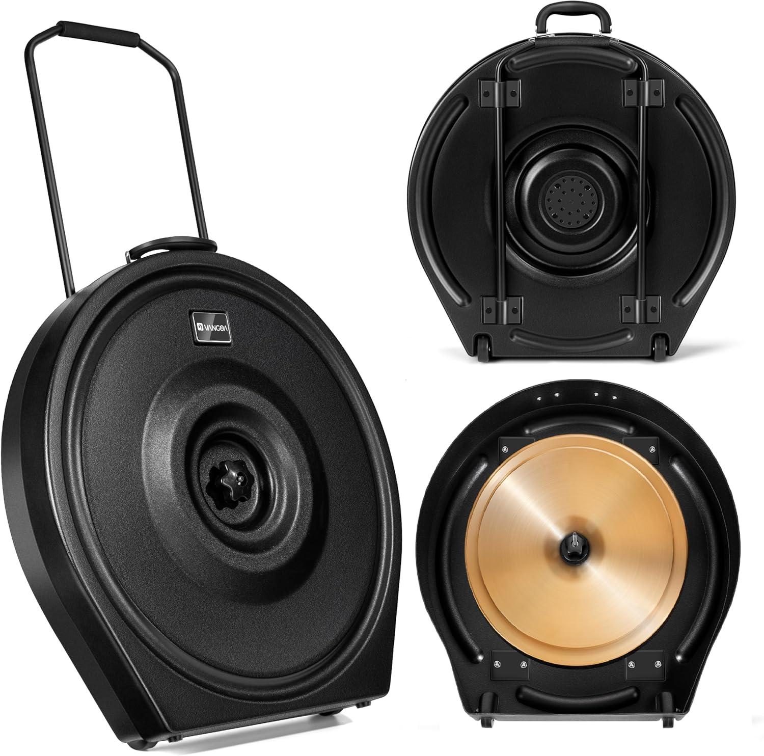 Vangoa Cymbal Case with Wheels and Pull Handle, Rolling Cymbal Vault with Padded Dividers Fits Up to 22" Cymbals (PE - 22), Black - Vangoa