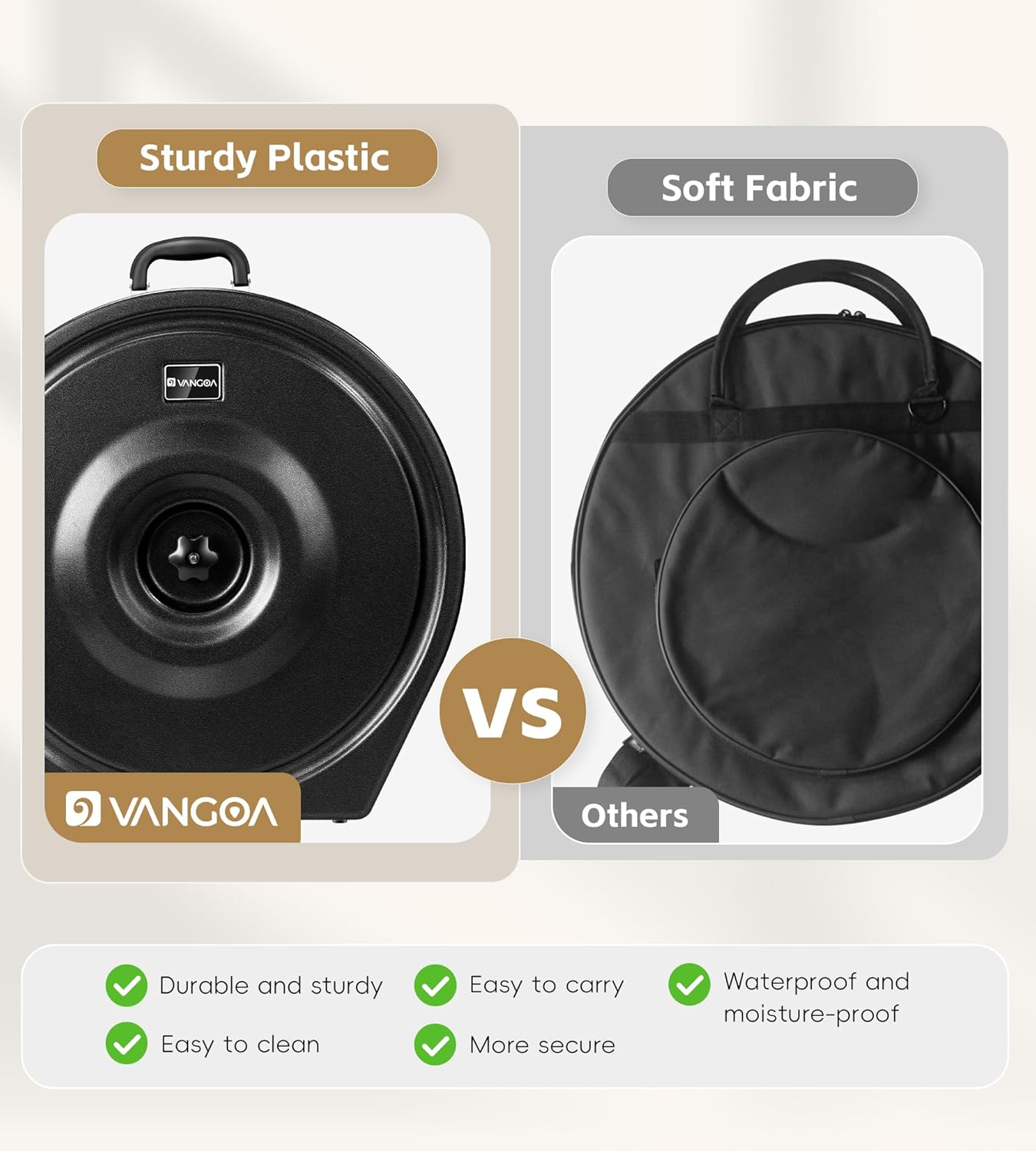 Vangoa Cymbal Case with Wheels and Pull Handle, Rolling Cymbal Vault with Padded Dividers Fits Up to 22" Cymbals (PE - 22), Black - Vangoa