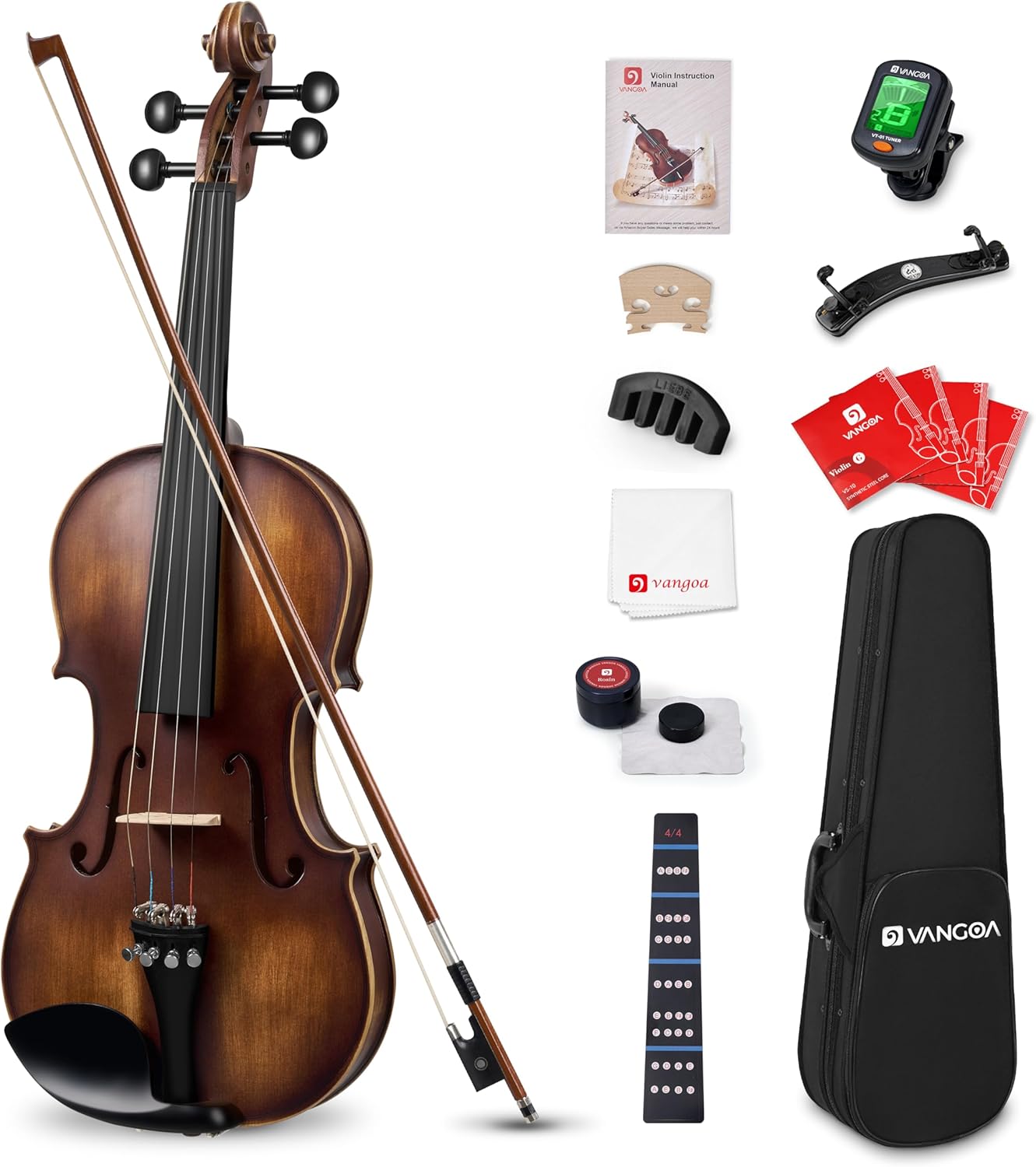 Vangoa solid wood violin 4/4 full size set, hand varnished, handcrafte
